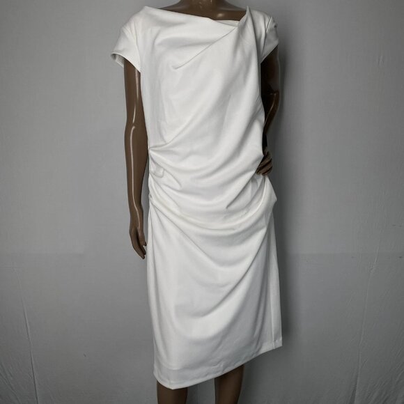 White House Black Market Cap Sleeve Draped Midi Dress • Size 14 • Ecru White - Picture 1 of 12